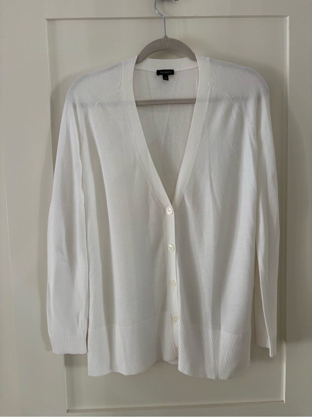 Talbots like new white cardigan lightweight closet staple cotton rayon casual S